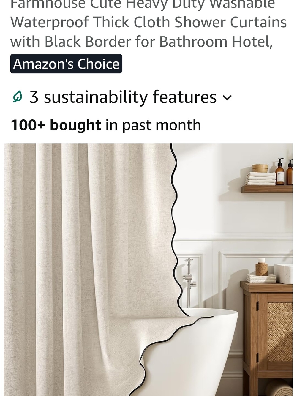 Set Of 2 72x84 Cream Shower Curtain with Black Scalloped Edge - Farmhouse Style